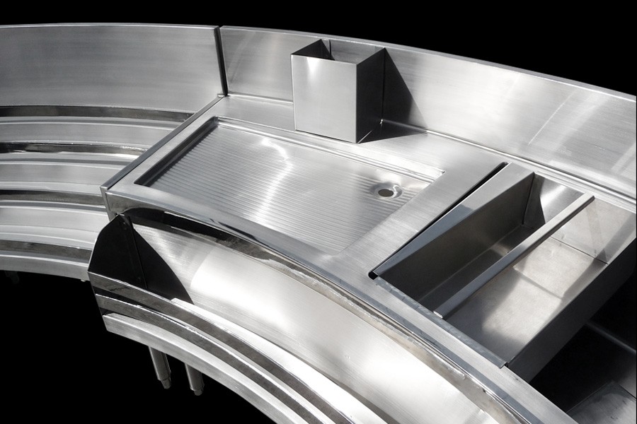 image of stainless steel backbar equipment in custom curved shape