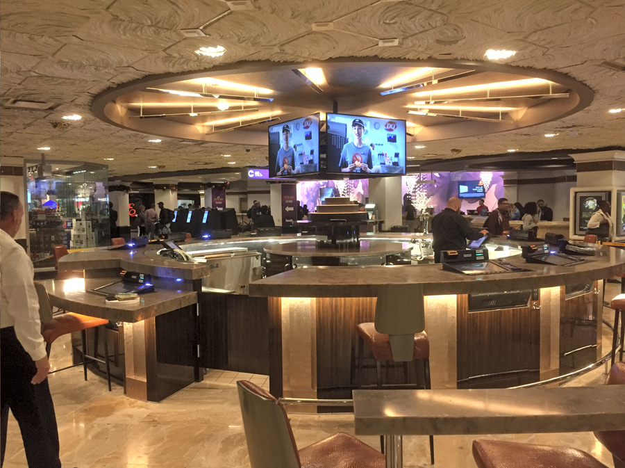 image of infinity stainless equipment in circular bar at Harrahs casino in Las Vegas